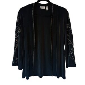 CHICO'S TRAVELERS Estonia Jacket Women Size 1 Black Gold Embroidery Sequin Open